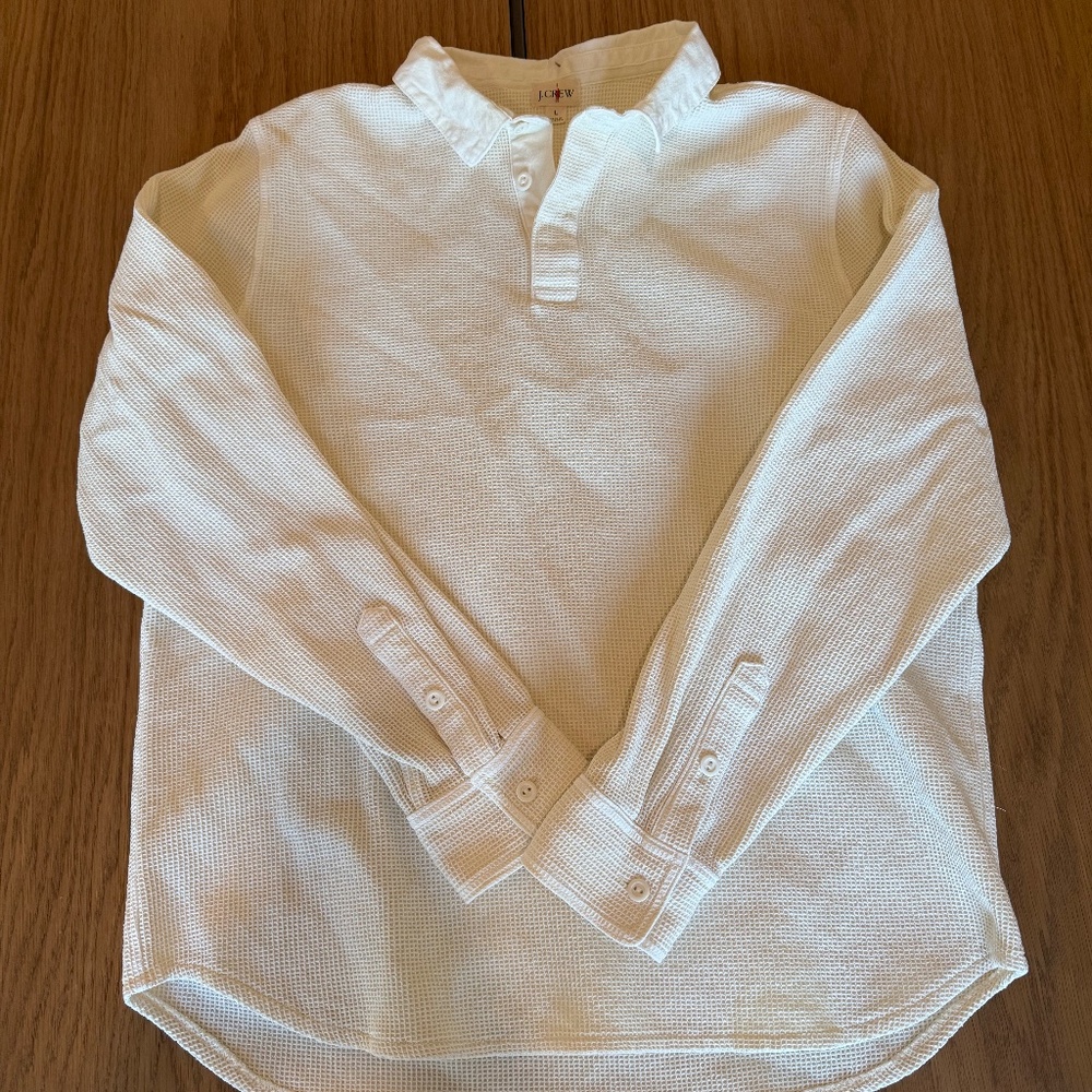 Jcrew Men's Waffle 1/4 Button Down, Size Large- Off white